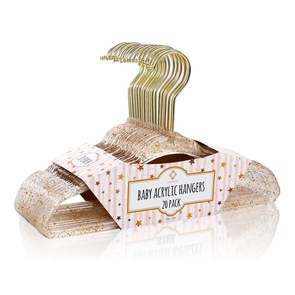 Concepts Baby Hangers, Gold Acrylic Glitter Infant Hangers with Gold Hook - Space-Saving Clothes Hanger, 20-Pack