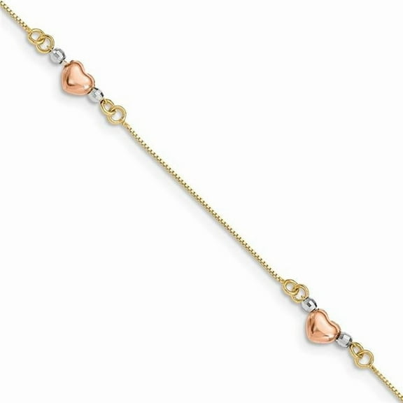 Finest Gold 14K Tri-Color Puffed Heart 7.25 in. Bracelet