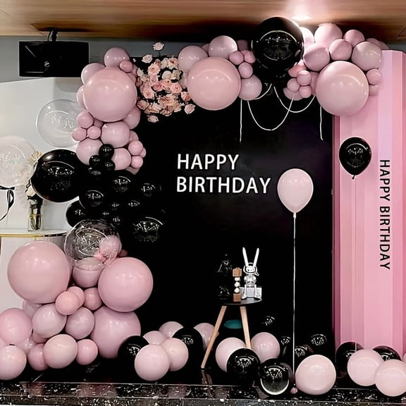 110pcs Pink & Black Balloon Arch Kit with Helium-Ready Balloons - Wedding, Birthday, Engagement Party Decorations, Balloon Arch Stand Set for New Year & Valentine’s Day Events
