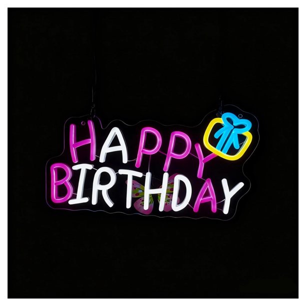 Letrero De Neón "HAPPY BIRTHDAY" Para Dormitorio, Sala De Estar, Fiesta, Tienda, Decoración De Pared, Regulable Por USB, 42.7x27cm