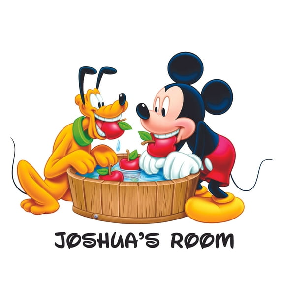 Pluto Apple Cartoon Customized Wall Decal - Custom Vinyl Wall Art - Personalized Name - Baby Girls Boys Kids Bedroom Wall Decal Room Decor Wall Stickers Decoration Size (35x40 inch)