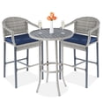 thumbnail image 2 of Best Choice Products 3-Piece Outdoor Wicker Patio Bar Table Bistro Set w/ Barstools, Steel Frame - Gray/Blue, 2 of 8