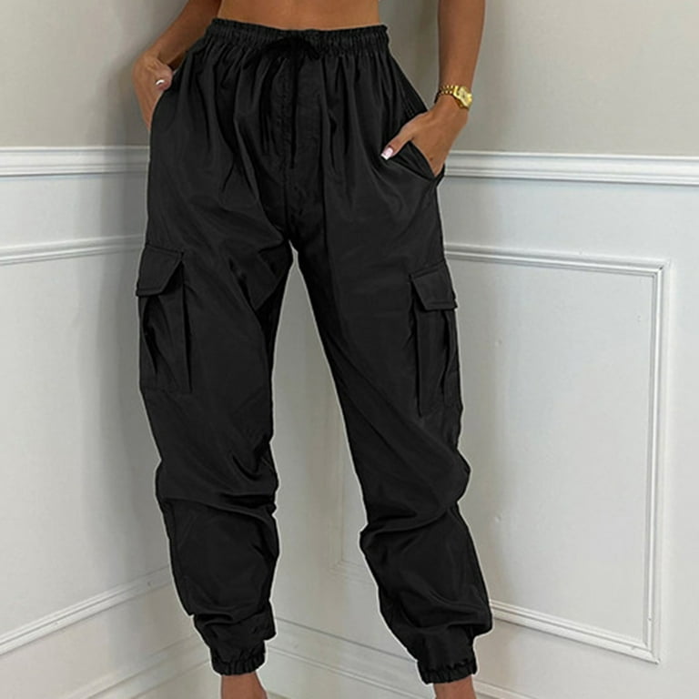 Buy Women's Cinch Bottom Sweatpants Pockets High Waist Sporty Gym Athletic  Fit Jogger Pants Lounge Trousers (Black A, M) at