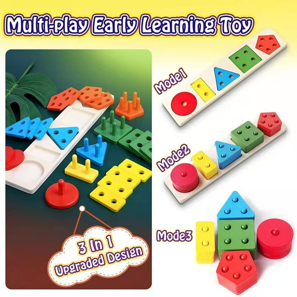 Juego De Clasificación Y Apilamiento De Madera Montessori – Formas Y Colores Para Bebés De 1 A 3 Años