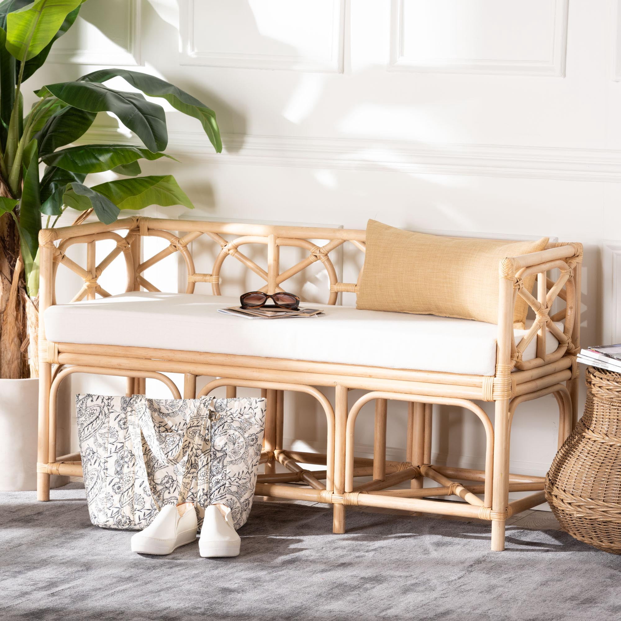 bali & pari Theo Boho Bench, Natural Rattan