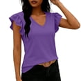 thumbnail image 2 of Craaazy Women's Fashion Solid Color V-Neck Ruffle Sleeve Blouse for Everyday Wear Weekend Brunch and Summer Outings, 2 of 6