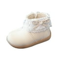 thumbnail image 5 of Girls Snow Boots Sweet Lace Bowknot Round Toe Leather Flat Shoes Warm Furry Lined Casual Kids Winter Princess Dress Booties 4.5 Toddler Beige, 5 of 7