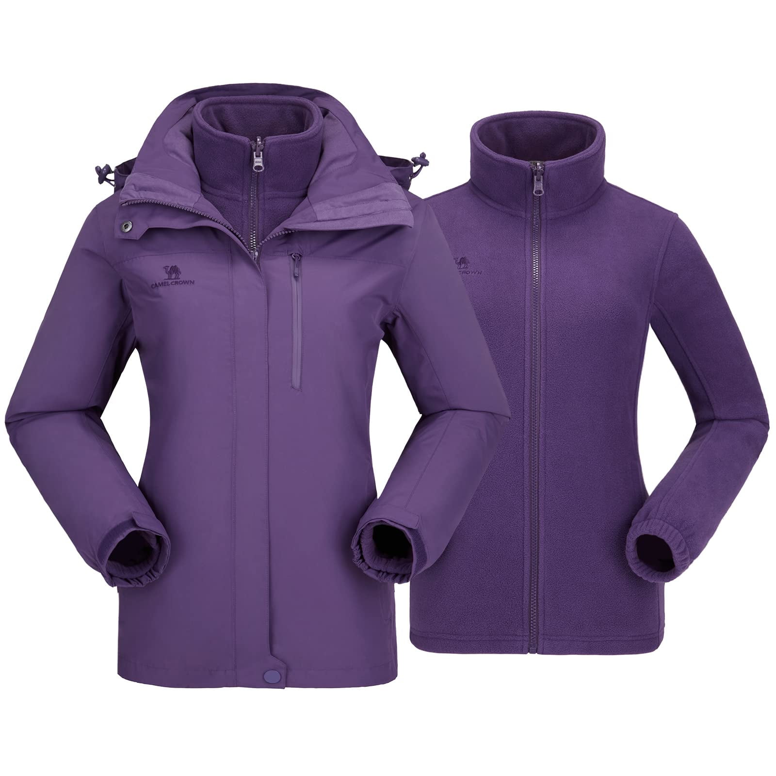 CAMEL CROWN Women's Waterproof Ski Jacket Winter Coat Windbreaker Fleece Inner Detachable Hood Snow Hiking Outdoor 