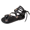 thumbnail image 4 of Rokment Women's Roman Vintage Flat Dress Sandals Beach Casual Gold Metal Buckles Leather Open Toe Fisherman Gladiator Walking Summer Shoes Black Size 6.5, 4 of 4