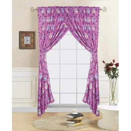 Owl Decor For Bedroom 4-PC OWL Kids Bedroom Window Panel Pair, Set of Two Rod Pocket Curtains 38