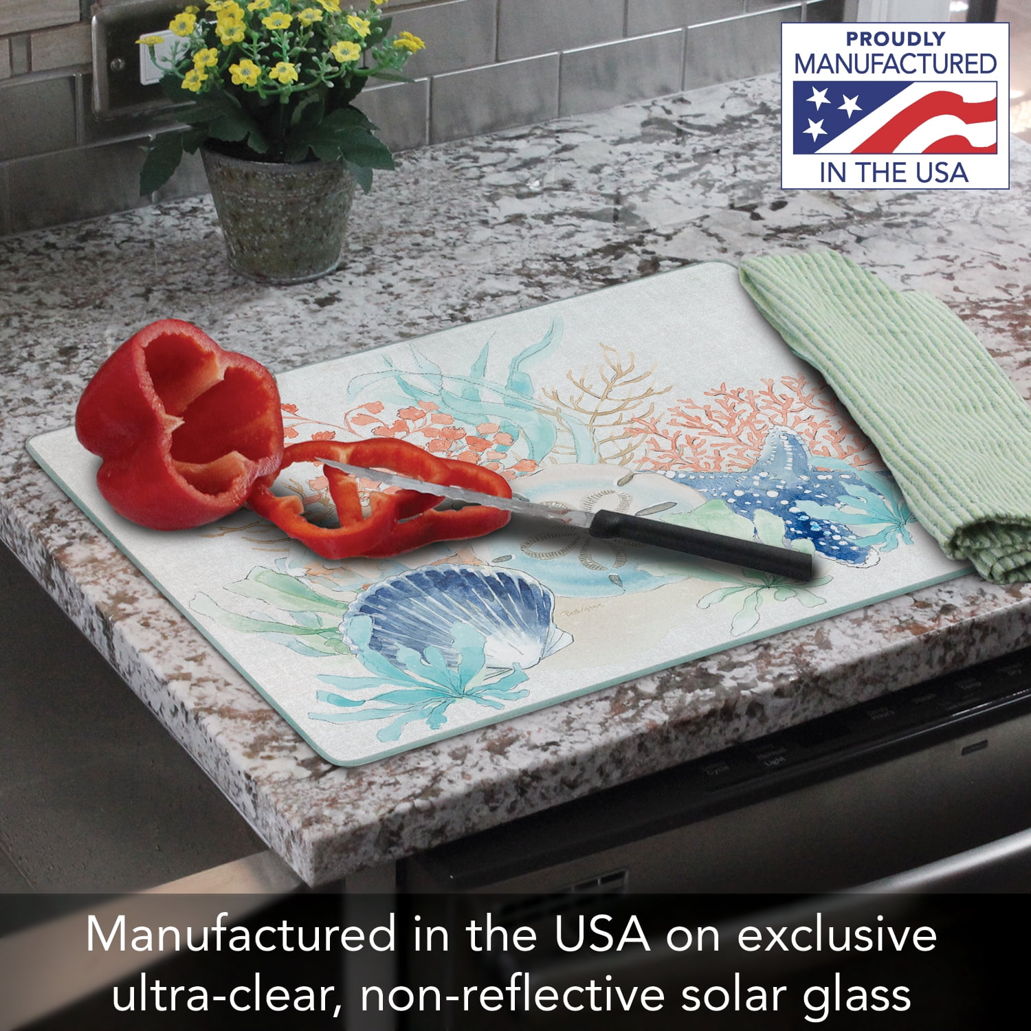 CounterArt Seaside 3mm Tempered Glass Cutting Board 15" by 12"