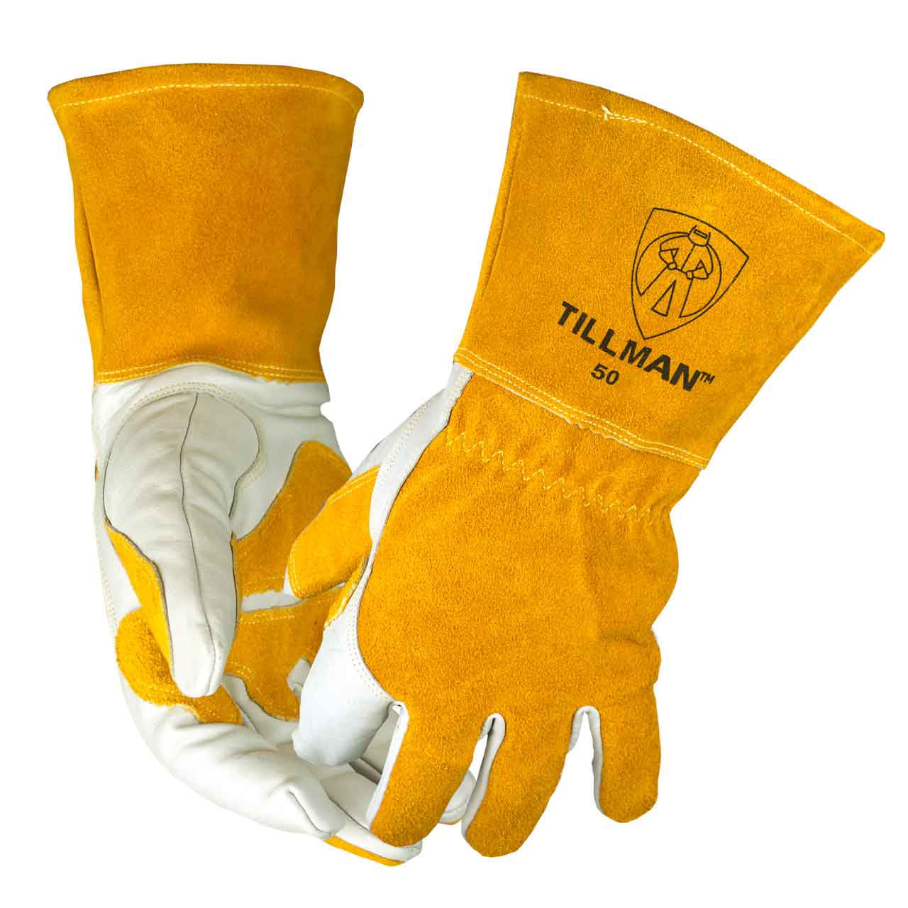 Carded Tillman X-Large 14 Pearl Top Grain Side Split Cowhide Fleece Lined Premium Grade MIG Welders Gloves With Gauntlet Cuff Seamless Index Finger And Elastic Back 