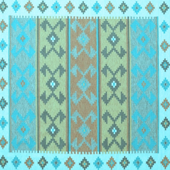 Ahgly Company Indoor Square Southwestern Light Blue Country Area Rugs, 5' Square