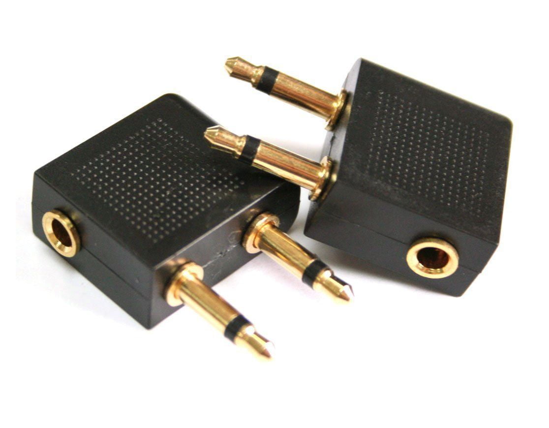 3 Pack Golden Plated Airplane Airline Flight Adapters for Headphones Universal 