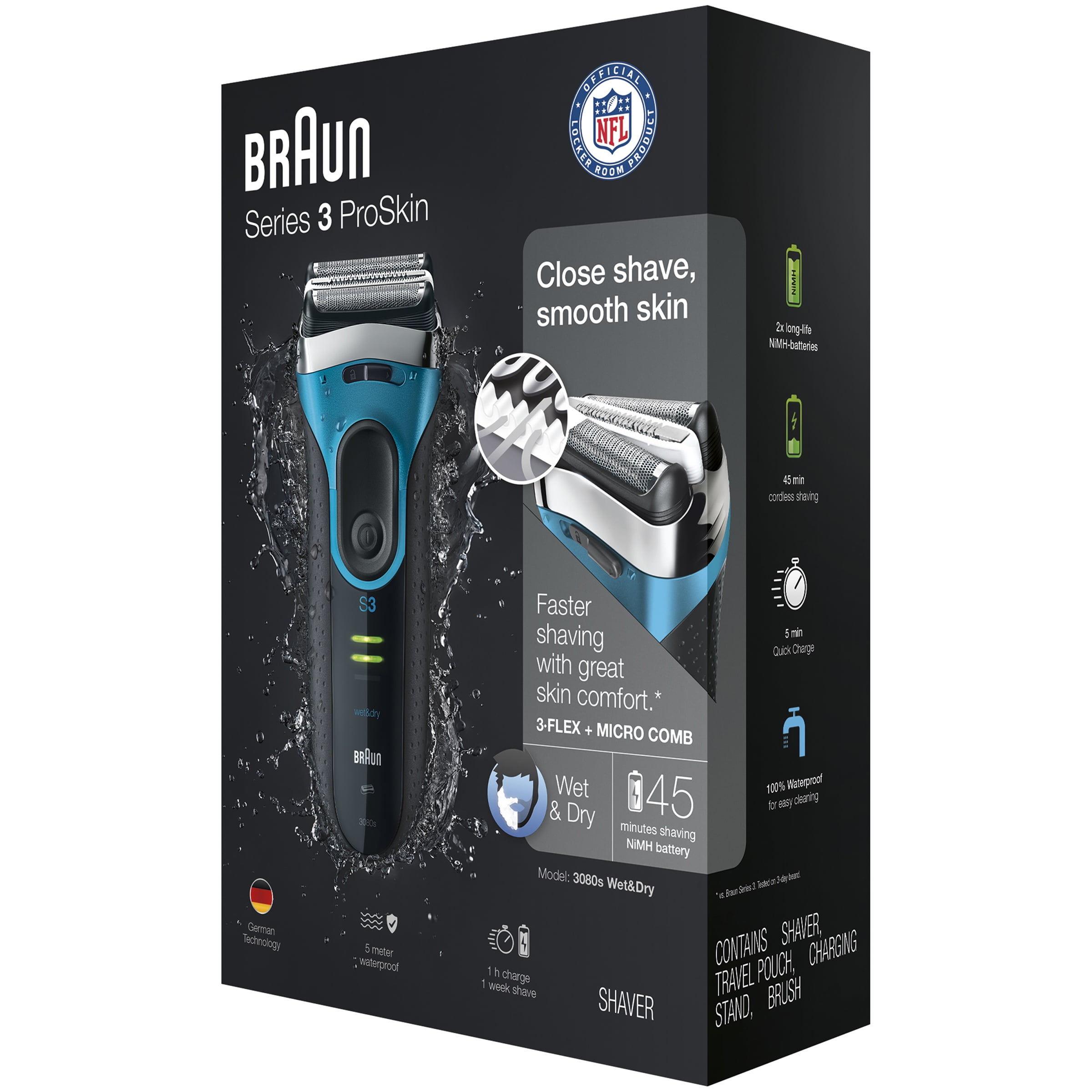 Braun Series 3 ProSkin 3080s Wet & Dry Electric Shaver 4 pc Box
