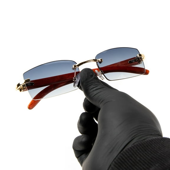 Mens Women's 90's Retro Rimless Woodgrain Blue Gray Tint Hip Hop Sunglasses
