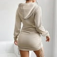 thumbnail image 4 of UJNDER Women's Fall Winter Hooded Sweatshirt Dress Bodycon Long Sleeve Drawstring Casual Streetwear Beige S, 4 of 6