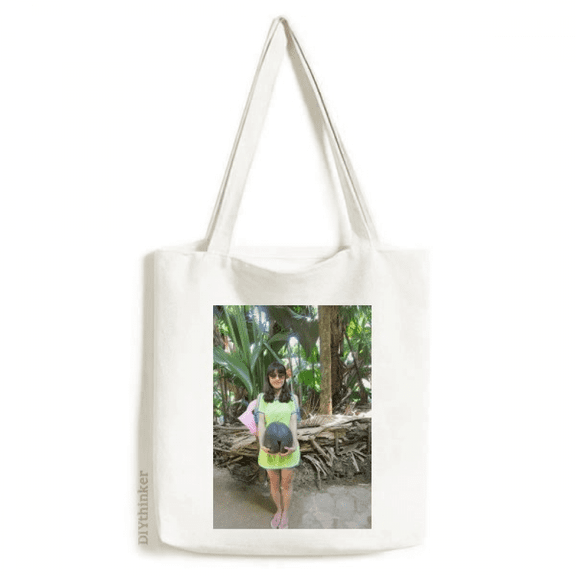 Tropic Coconut Tree Ellie Yao Beautiflu Girl Tote Canvas Bag Shopping Satchel Casual Handbag