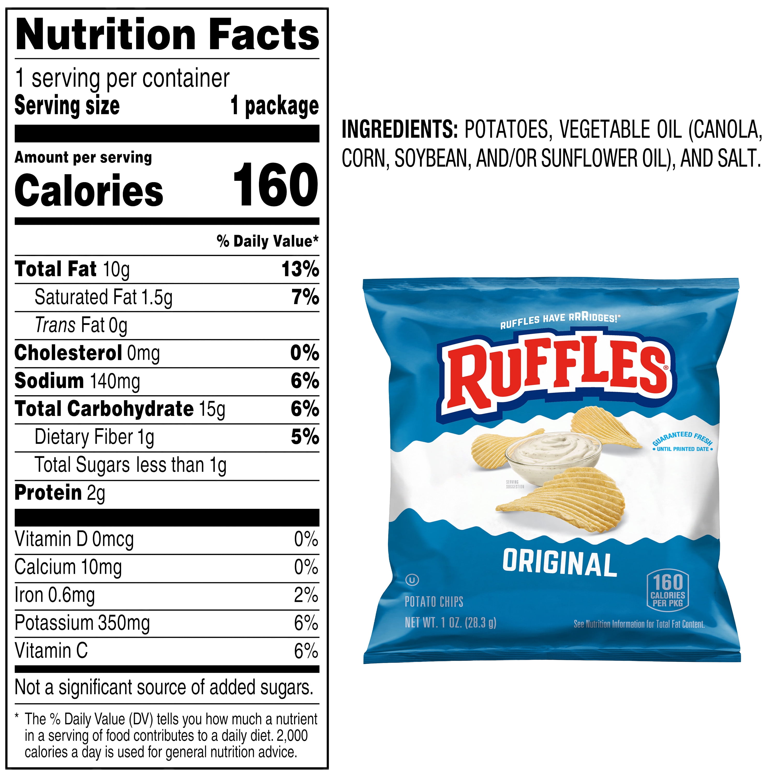 Ruffles Original Potato Snack Chips 1 oz Bags, 40 Count Multipack