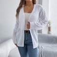 thumbnail image 2 of Ediodpoh Cardigan for Women Winter Long Sleeve V Neck Crochet Kimonos Loose Open Front Hollow Out Cover Ups White_002 L, 2 of 6