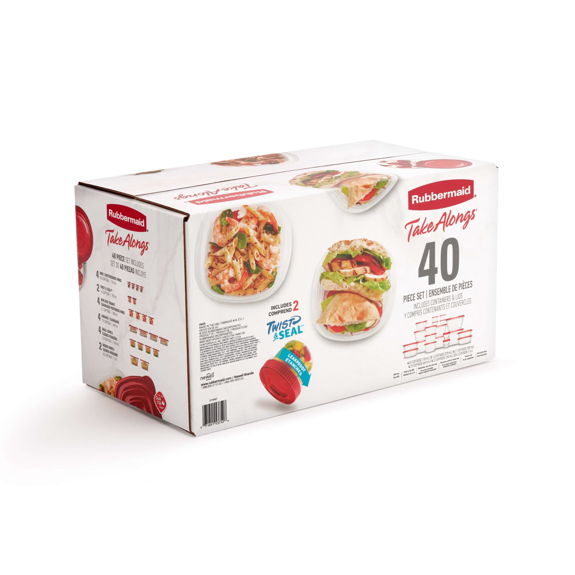 (2 pack) Rubbermaid TakeAlongs 40 Piece Food Storage Set, Red, Total of 12.6 Qts