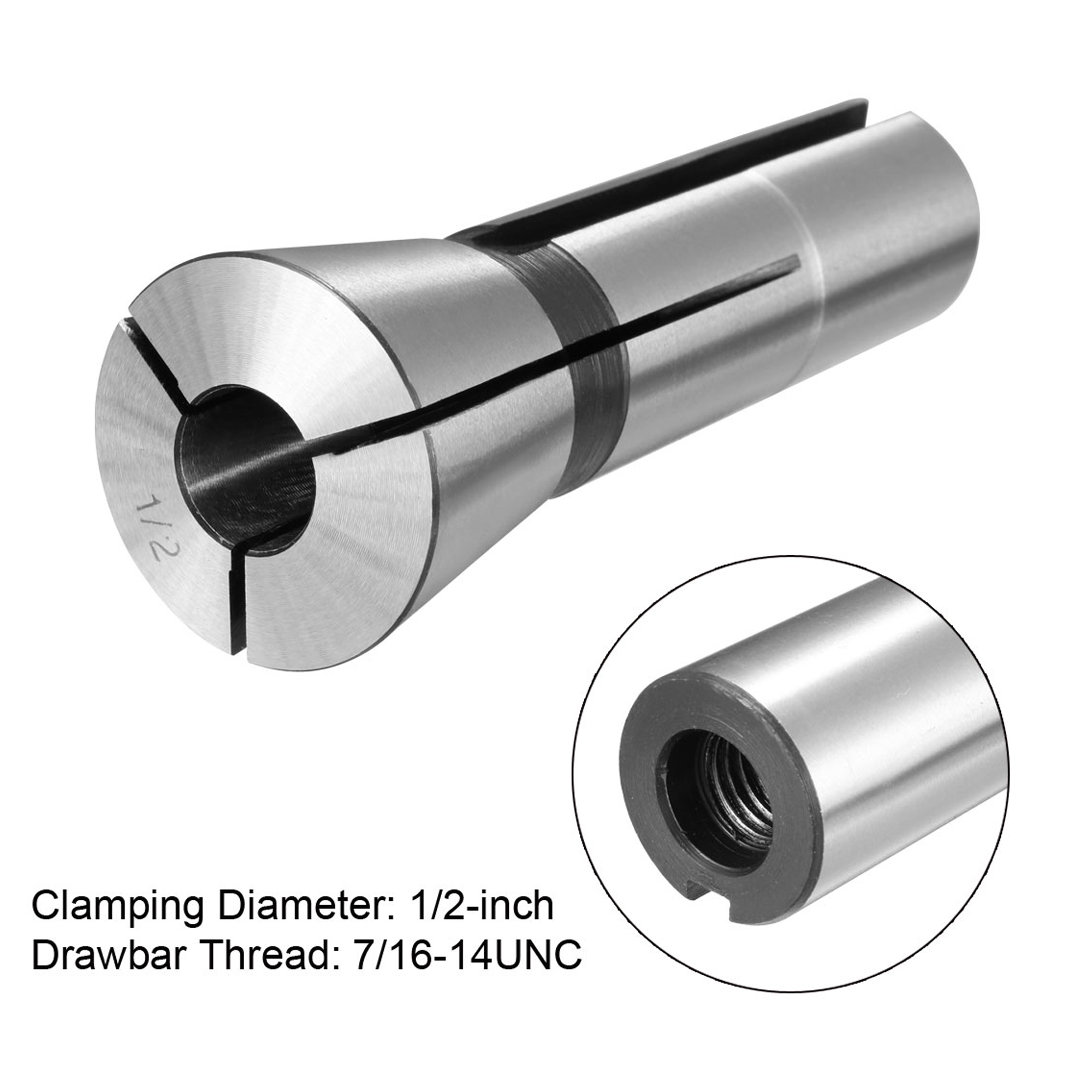 R8 Collet, 1/2 Inch Mill Chuck Holder 65Mn Spring Steel 7/16-14UNC ...