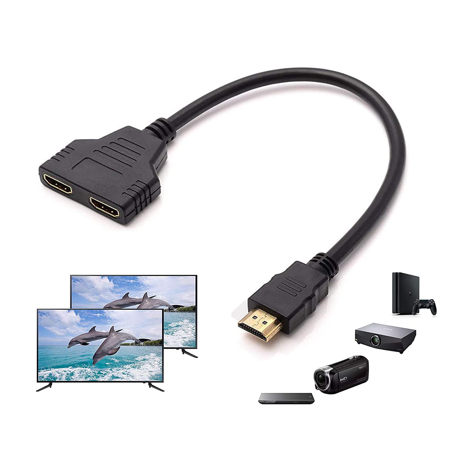 samarbejde fe leninismen 1080P HDMI Male to Dual HDMI Female 1 to 2 Way Splitter Cable Adapter  Converter for DVD Players/PS3/HDTV/STB and Most LCD Projectors(Black) -  Walmart.com