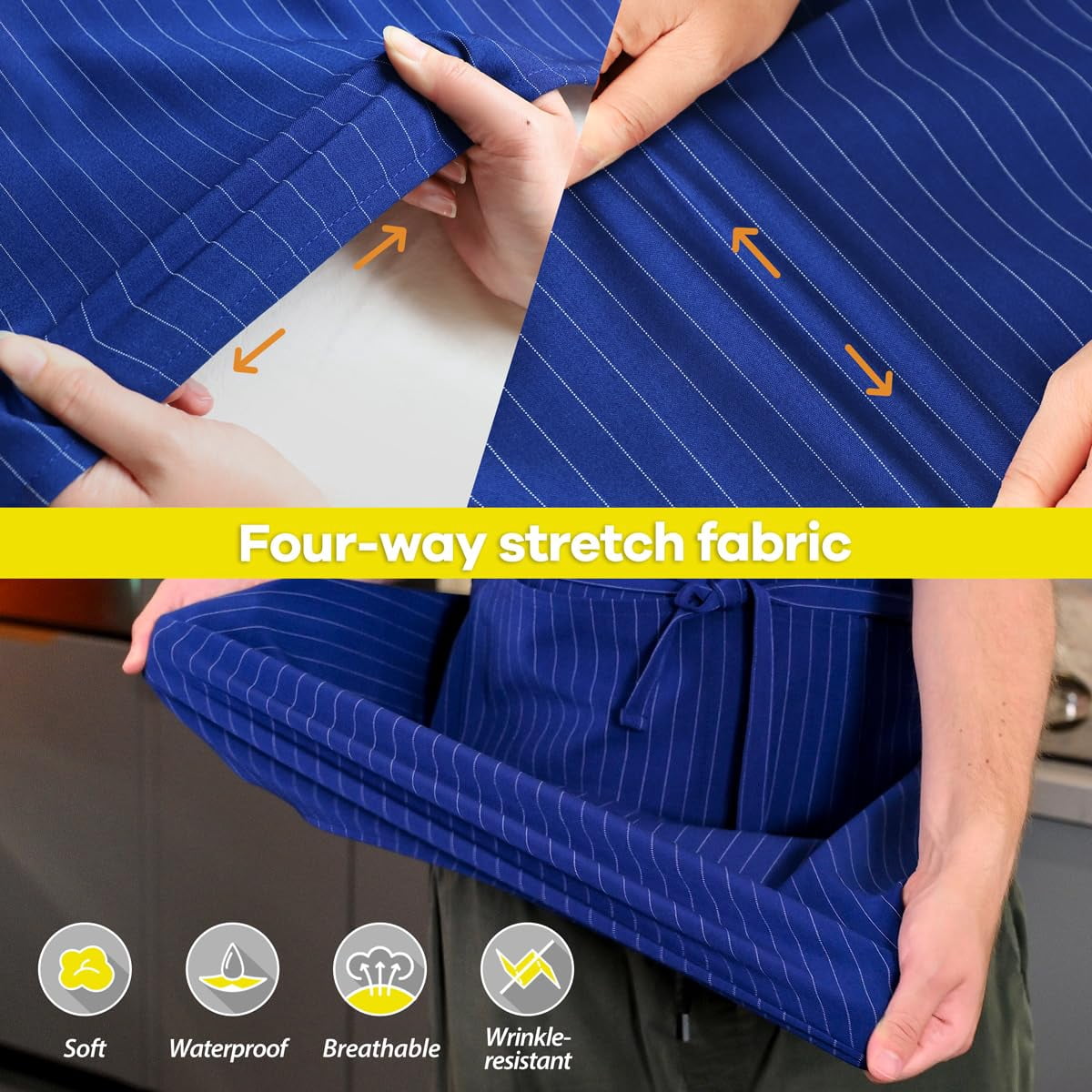 Stripe Stretch Apron for Men Women Chef Big and Tall Large Striped Aprons with Pockets for Kitchen Cooking Waterproof