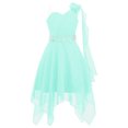 thumbnail image 2 of iiniim Kids One Shoulder 3D Applique Chiffon Prom Party Wedding Flower Girls High Low Dress Mint Green 10, 2 of 7