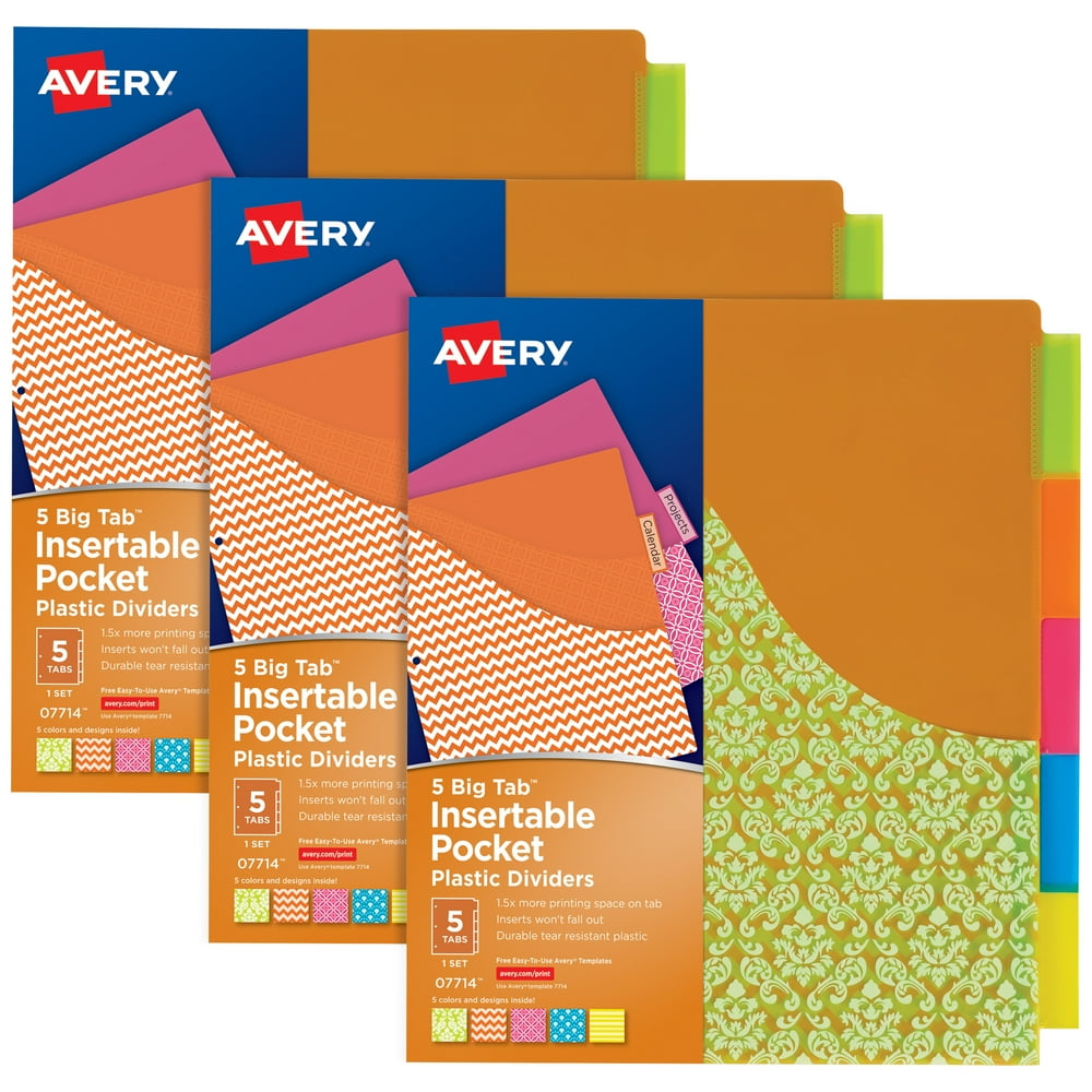 Avery Big Tab Insertable Pocket Dividers for 3 Ring Binders, 5Tab Set