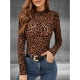 thumbnail image 5 of Women'S Leopard Print Top Long Sleeve Fitted Tee Going Out Cheetah Top Shirt Dark Brown XL, 5 of 9