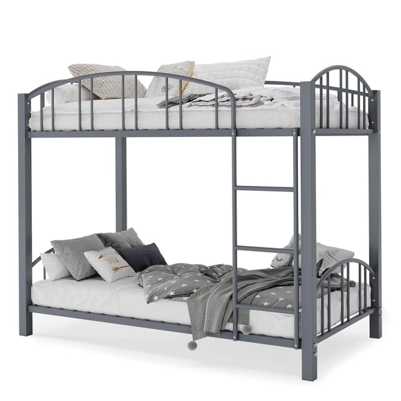AKDSteel Metal Bunk Bed Twin Over Twin, with Ladder and Arched Guardrail, Sturdy Steel Bed for Kids Boys Girls, Space-Saving, No Box Spring Needed