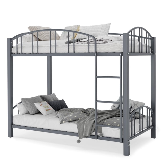 Kojooin Lit Superposé Simple sur Simple avec Échelle et Garde-Corps Arqué, Cadre en Acier Robuste