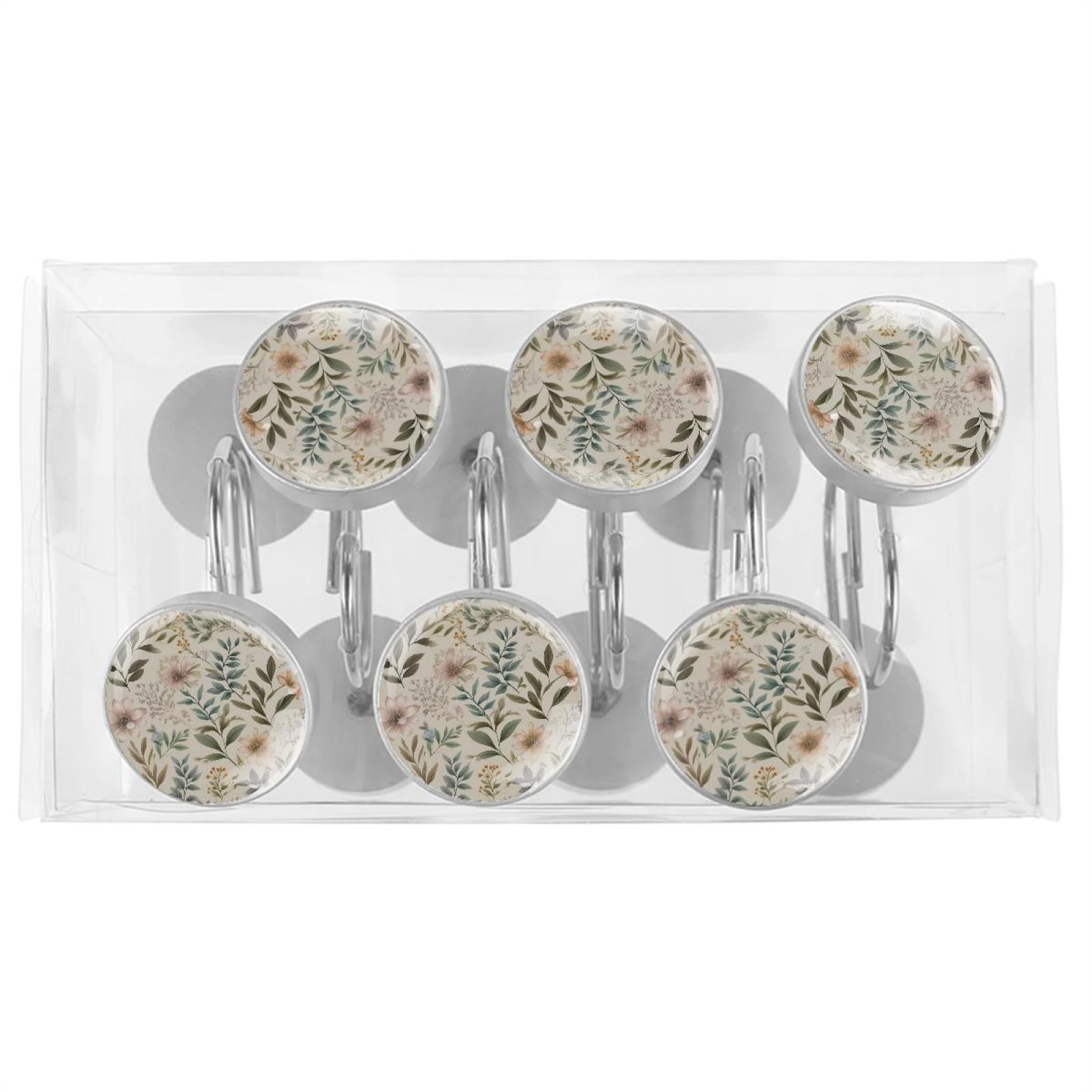 HemaKayy 12 Pcs Shower Curtain Hooks Bathroom Decorative Accessories Faded Floral Specimens