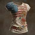 thumbnail image 6 of Patriotic Shirts 4th of July T Shirts for Women Vintage Floral Print Short Sleeve Casual Crew Neck Independence Day Tops Beige L, 6 of 7