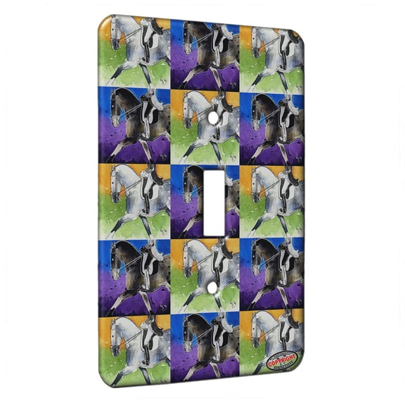 KuzmarK™ Single Gang Toggle Switch Wall Plate - Dappled Gray Andalusian Dressage Horse Pattern Art by Denise Every