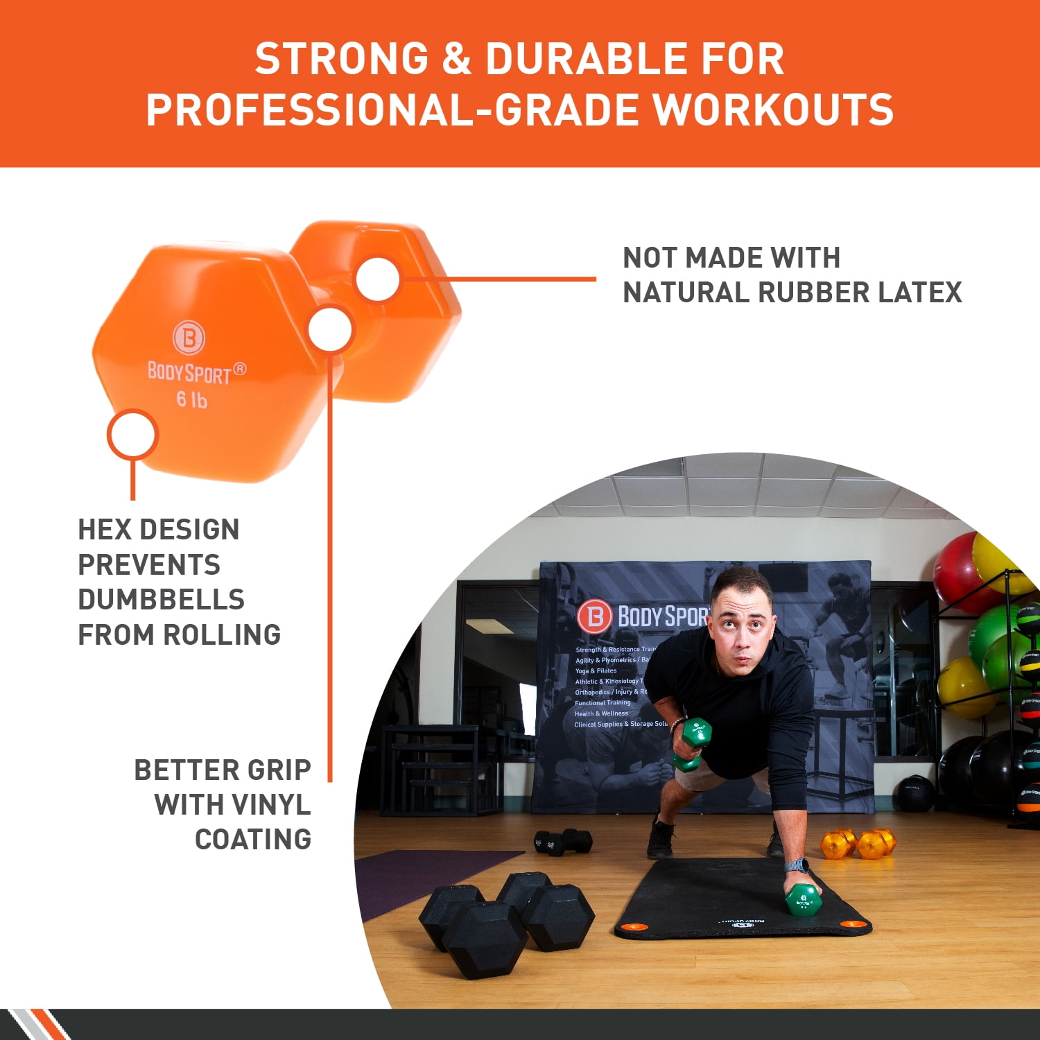 BodySport® Latex-Free, Durable, Handheld Vinyl Dumbbell, 6 lb.