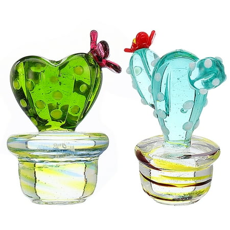 

BESTONZON 2pcs Glass Craft Cactus Ornaments Office Desktop Glass Cactus Decors for Home
