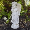 thumbnail image 2 of 9.75" Ivory Standing Angel with Floral Crown Outdoor Garden Statue, 2 of 5