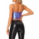 thumbnail image 3 of INSPIRAR CHIC Blusas sin mangas de tirantes para mujeres, crop top metálico brillante y reluciente, talla XL, azul púrpura, 3 of 6