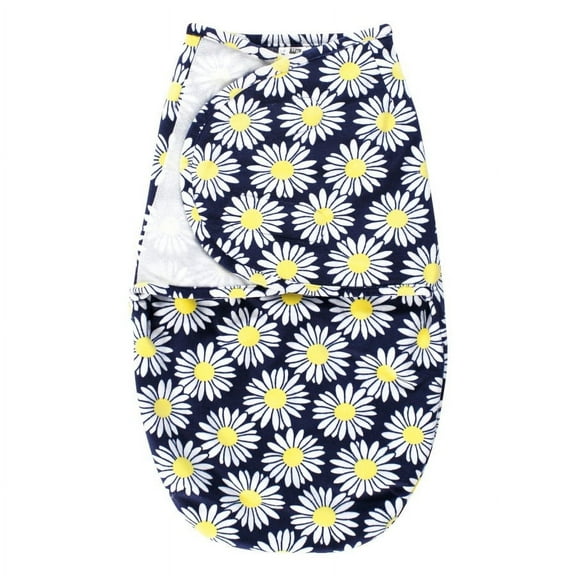 Hudson Baby Infant Girl Plush Faux Fur Swaddle Wrap, Navy Daisy, 0-3 Months