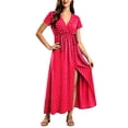 thumbnail image 2 of ClodeEU Women's Polka Dot V Neck Short Sleeve Waist Tie High Side Slit Wrap Maxi Dress,Casual Summer Beach Vacation Dress Red,Women's Plus M, 2 of 4