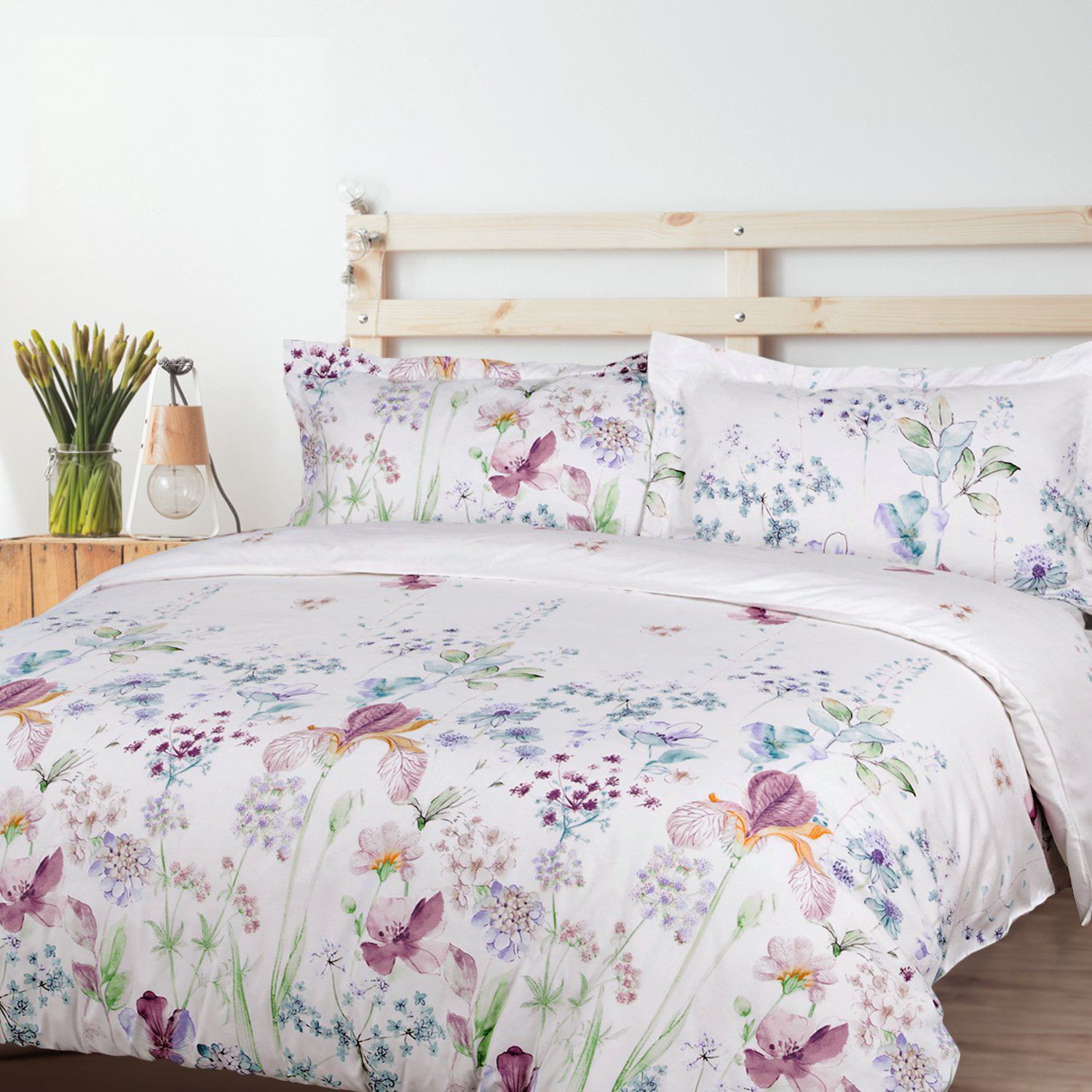 Bedsure 3 Piece Printed Floral Duvet Cover Set King Size White Soft Duvet Cover Zip Bedding Sets