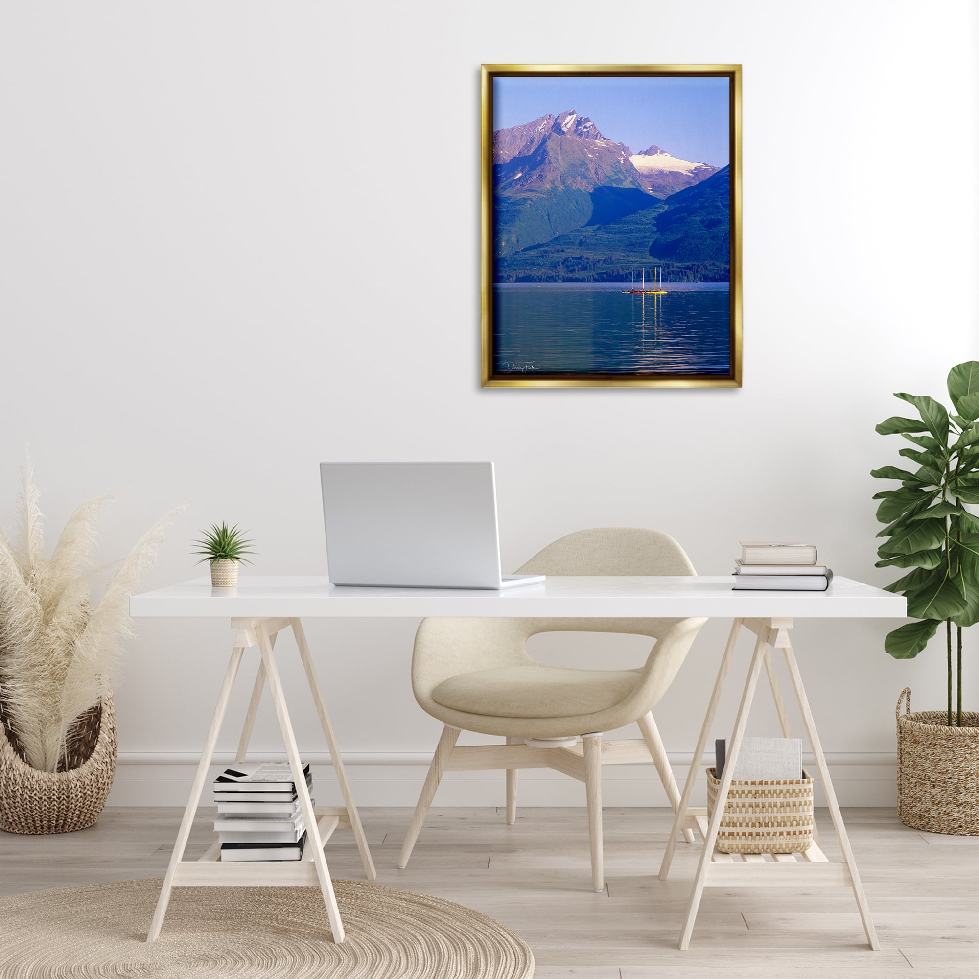 Stupell Industries Lake View Photography Landscape Photography Gold Floater Framed Art Print Wall Art, 25 x 31