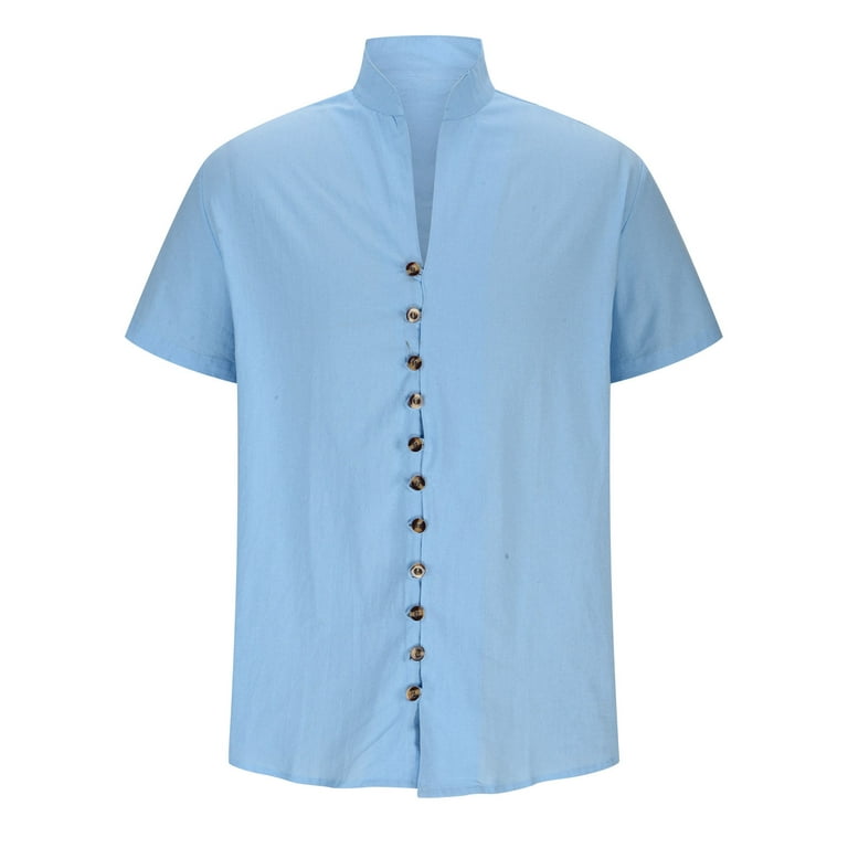 High Neck Tees Tops Buttons Henley Shirt for Mens Trendy 2024 Todays Deals  SMihono Men Casual Stand Collar Short Sleeve Button Closure Shirt Hawaii