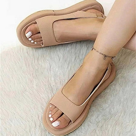 

Lydiaunistar Women s Fashion Round-toe Fish Mouth Sandals Thick Bottom Solid Color Casual Sandals Khaki 6.5()
