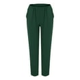 thumbnail image 4 of FUNUONY Womens Wide Leg Barrel Pants Elastic High Waisted Trousers Loose Casual Palazzo Pants with Pockets Cropped Relax Fit Trouser Ankle Pants Cotton Linen Solid Color Daily Pants Green M, 4 of 9