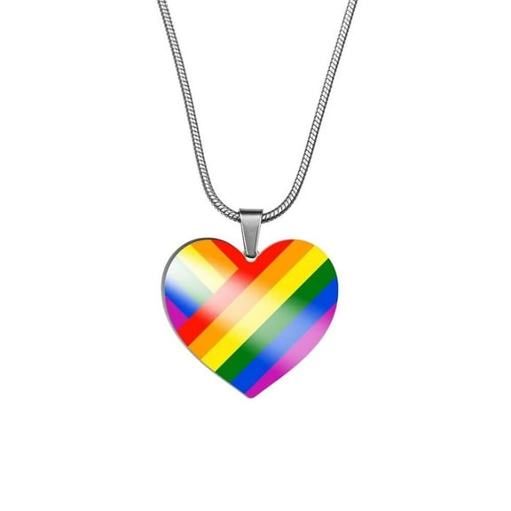 PAURO Unisex Stainless Steel Personalized Rainbow Pride Lgbt Heart Pendant Necklace for Gay Lesbian Style A
