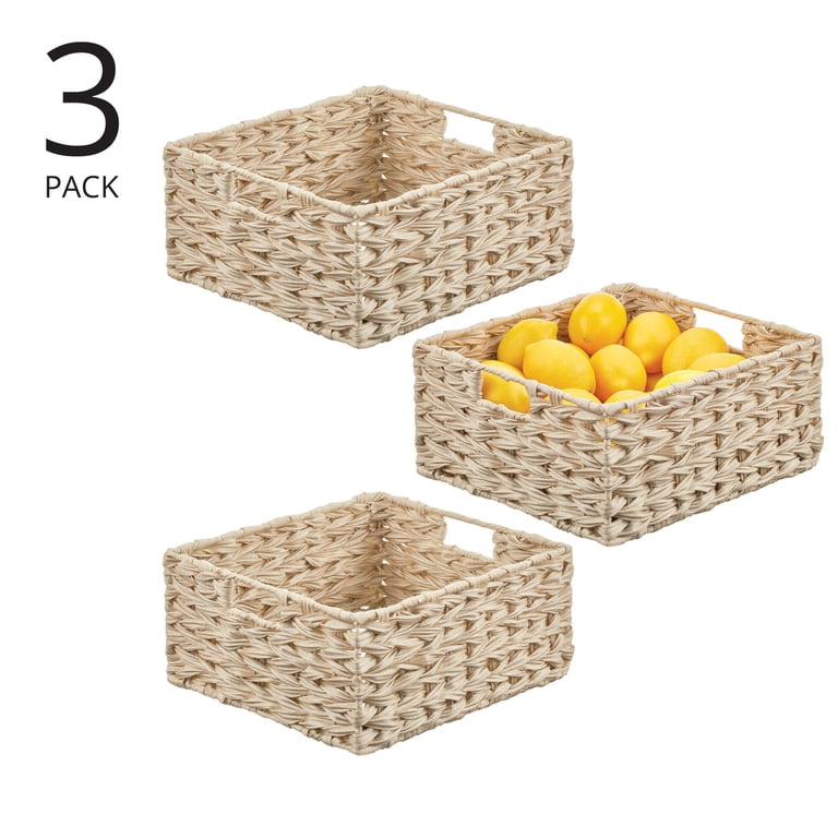 mDesign Woven Farmhouse Kitchen Pantry Storage Basket Box, 3 Pack