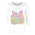 thumbnail image 5 of Staron Women's Casual Easter Print T-Shirt Loose Fit Round Neck Three-Quarter Sleeve Pullover Top, 5XL, 5 of 5